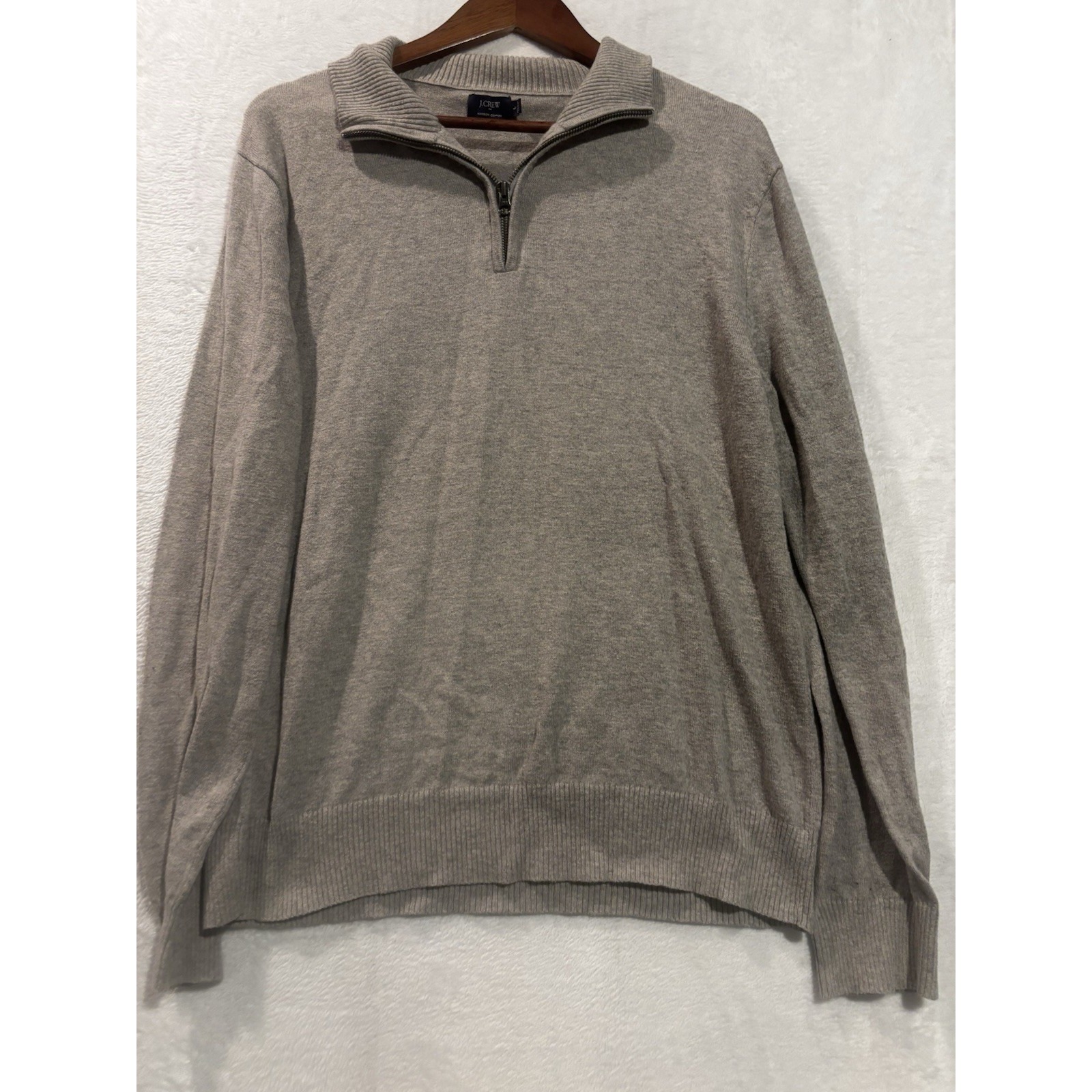 J Crew Harbor Cotton Men's 1/4 Zip Pullover Sweater Gray Size Large L